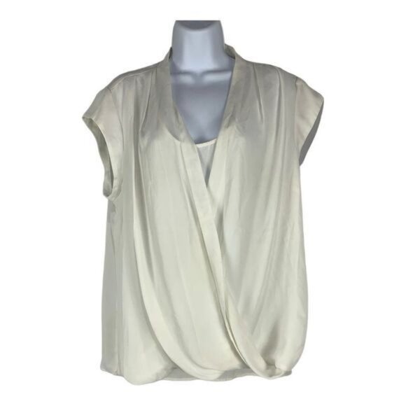 Halogen Womens Draped Cap Sleeve Blouse Size 1X Ivory Polyester - Picture 1 of 9